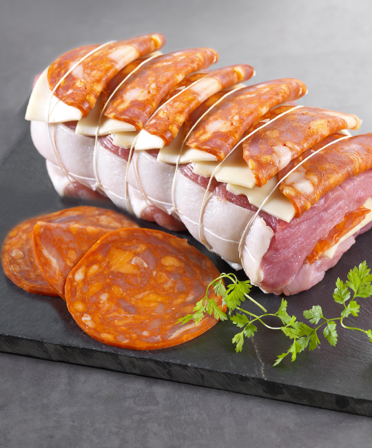 Rôti de veau au chorizo et à l’emmental