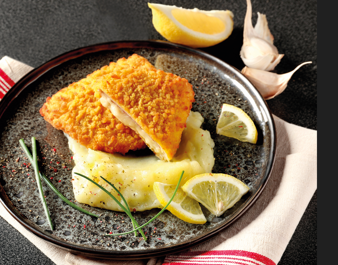 Cordons bleus et purée de pommes de terre à l’ail et au citron - Novoviande